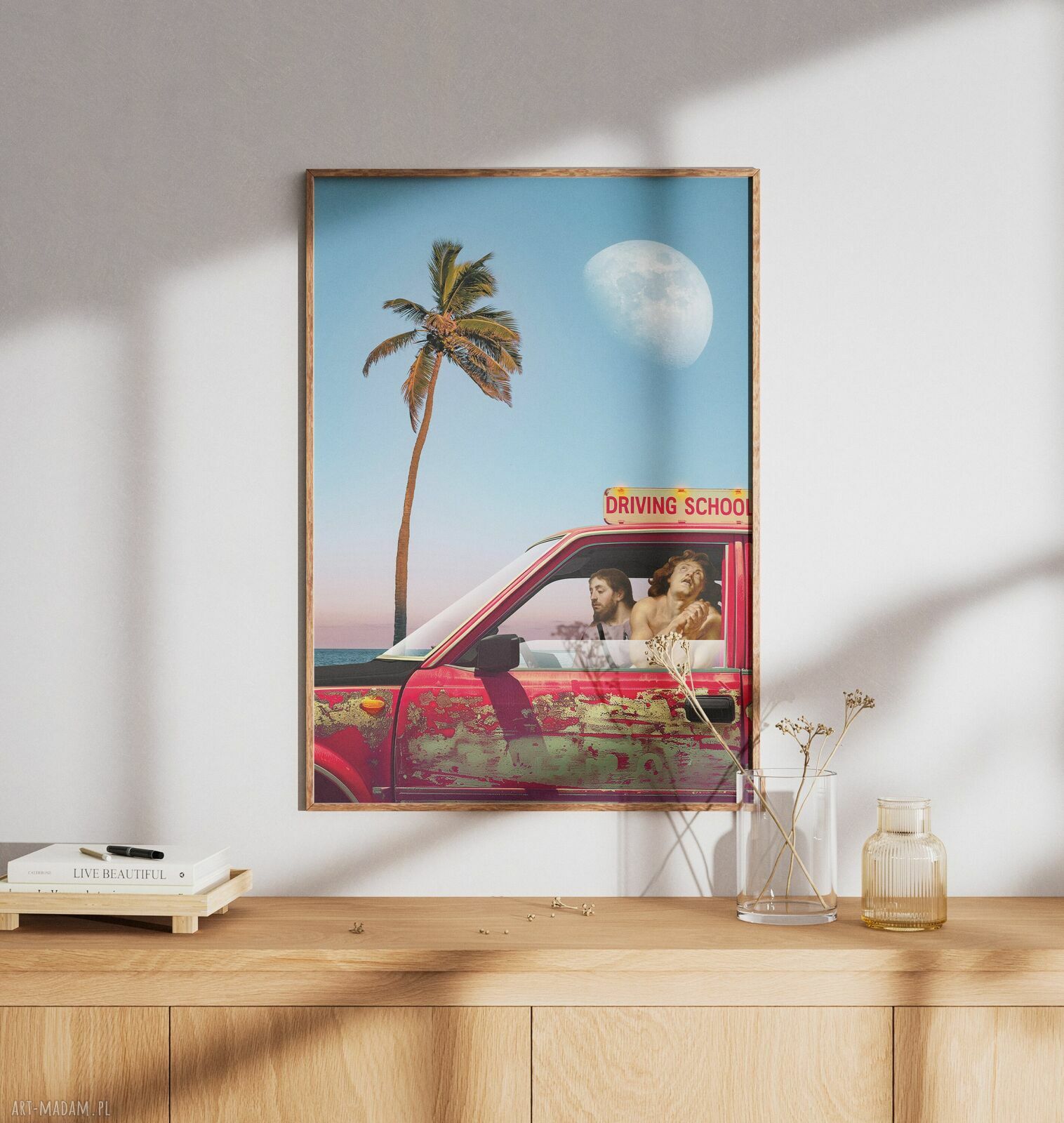 Plakat Jezus Chrystus Super Drive 50x70 cm - kolaż pop-surrealistyczny z humorem