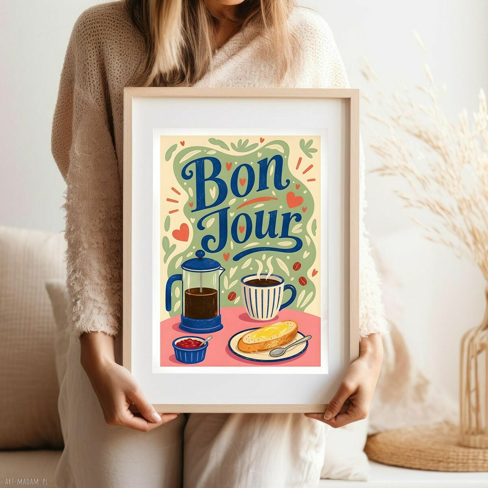Plakat Kawa Bonjour 30x40 cm - ilustracja do kuchni