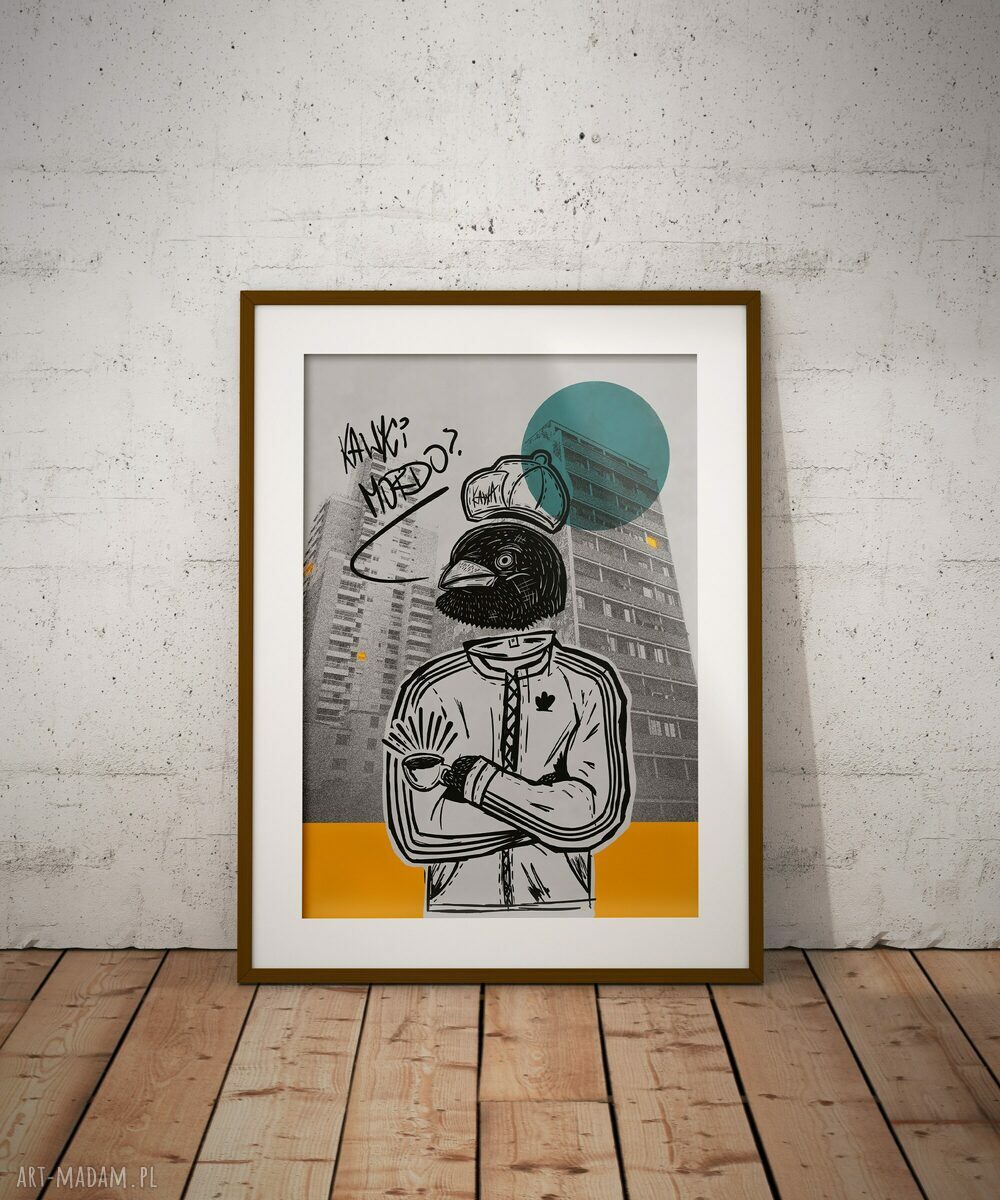 Plakat „Kawki mordo?” A3 - hip-hopowy kolaż dla fanów rapu i kawy