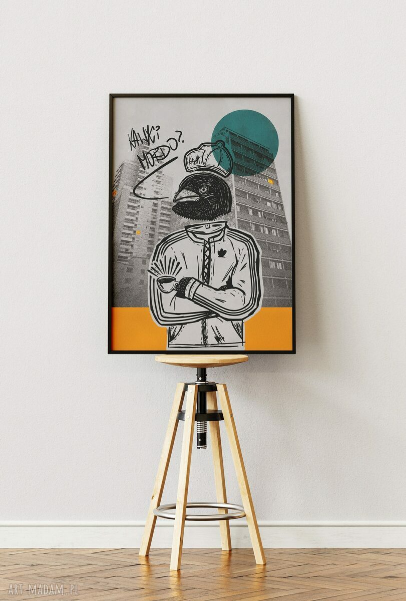 Plakat „Kawki mordo?” A3 - hip-hopowy kolaż dla fanów rapu i kawy