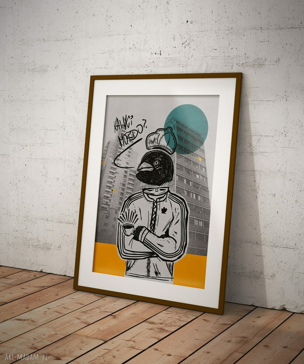 Plakat „Kawki mordo?” A3 - hip-hopowy kolaż dla fanów rapu i kawy