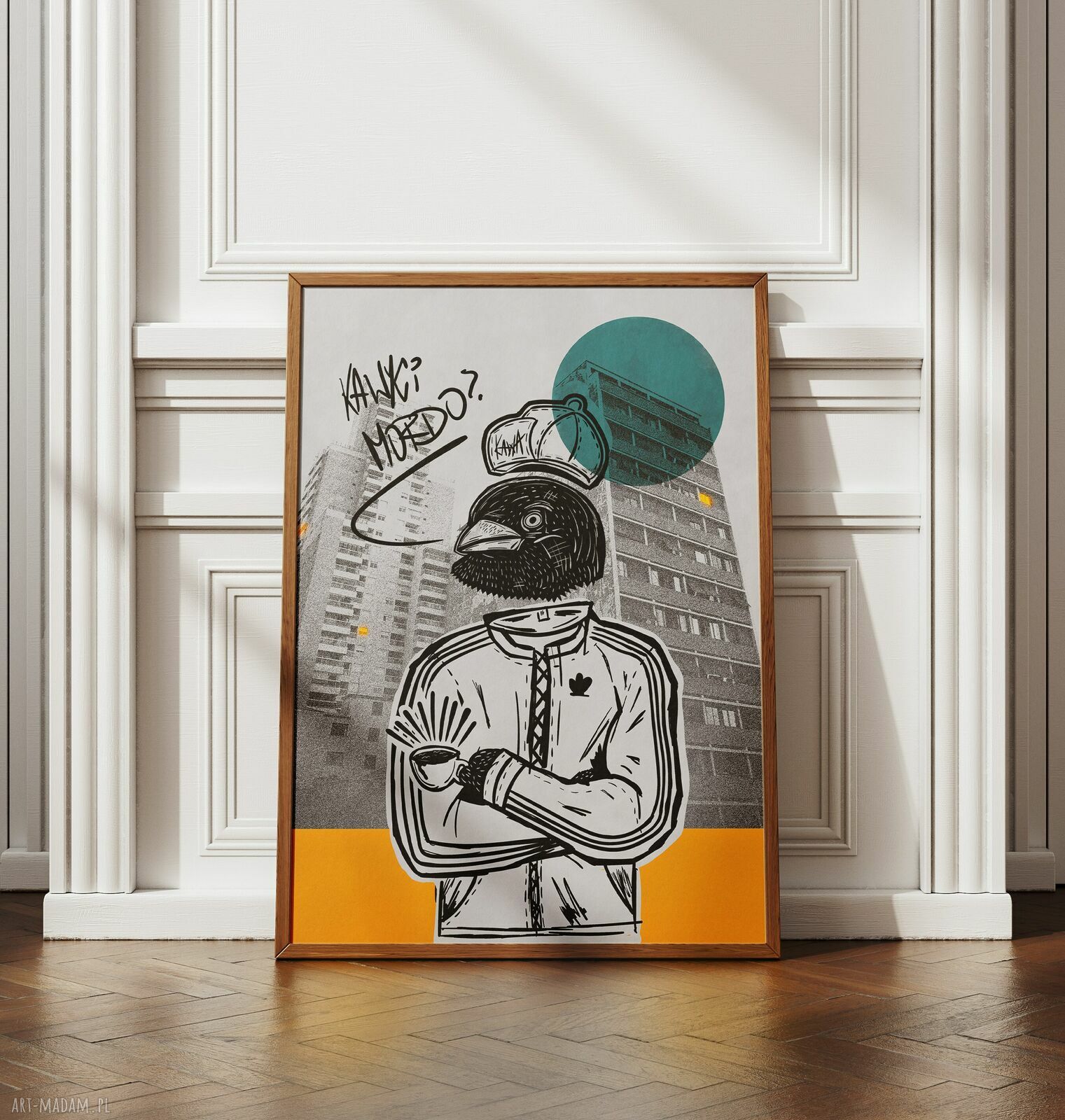 Plakat „Kawki mordo” A3 - hip-hopowy kolaż dla fanów rapu i kawy