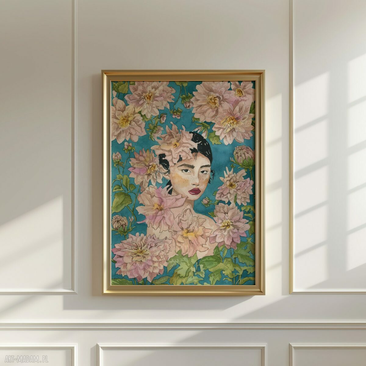 Akwarelowy plakat kobiecy A3 - różowe kwiaty blooming