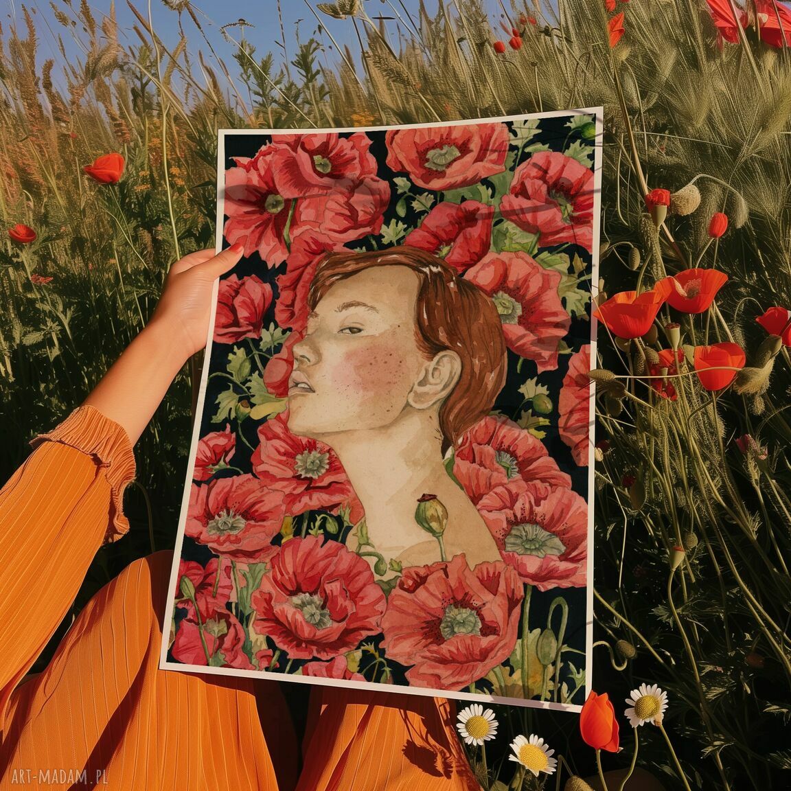 Plakat kobiecy A3 Maki - portret akwarelowy