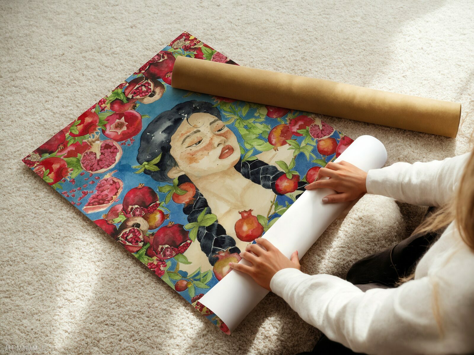 Plakat kobiecy A3 'Granaty' - akwarelowy portret dziewczyny Wander&Wonder