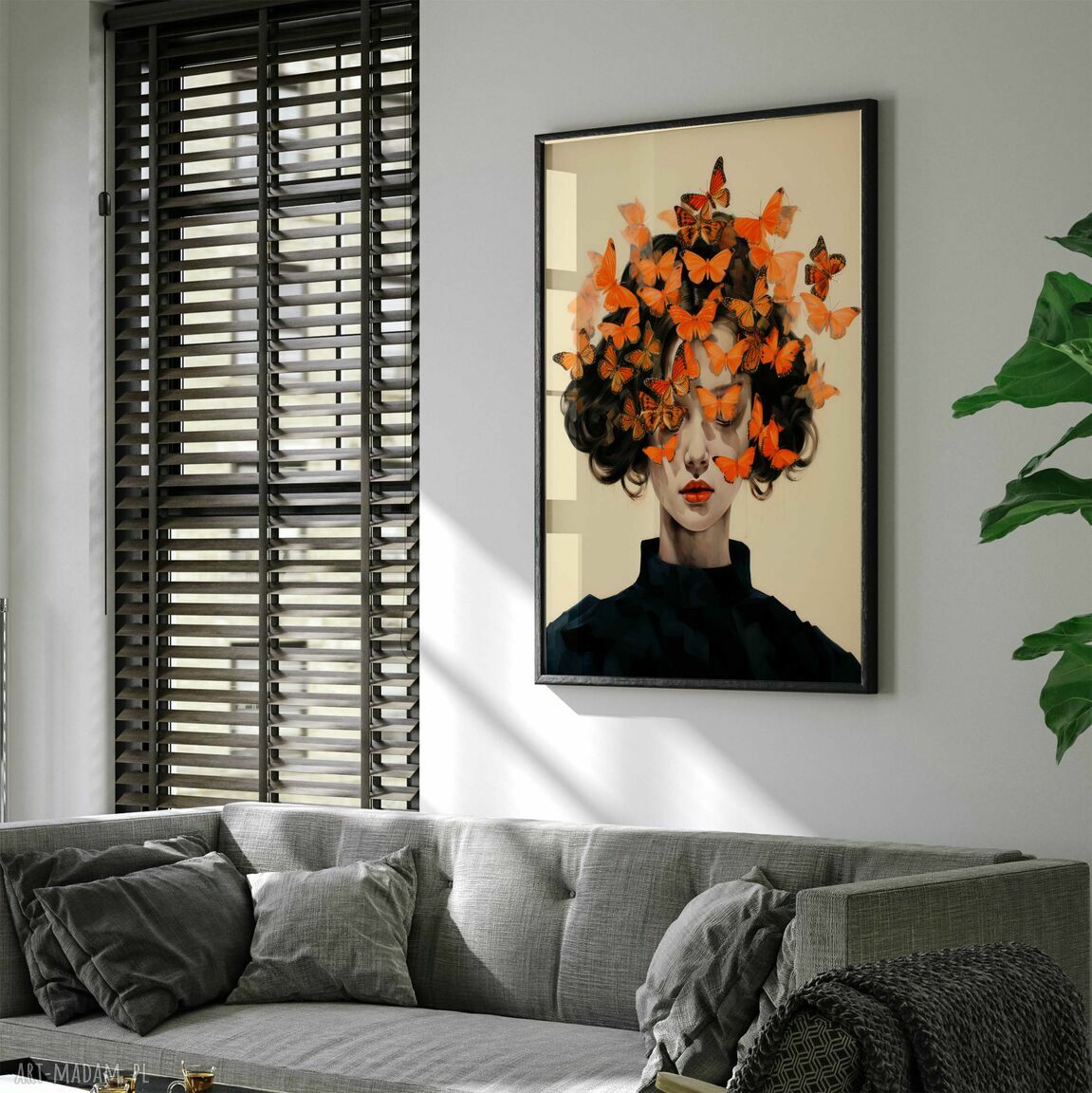 Plakat Kobieta i Motyle 40x50 cm - kobieca dekoracja na ścianę
