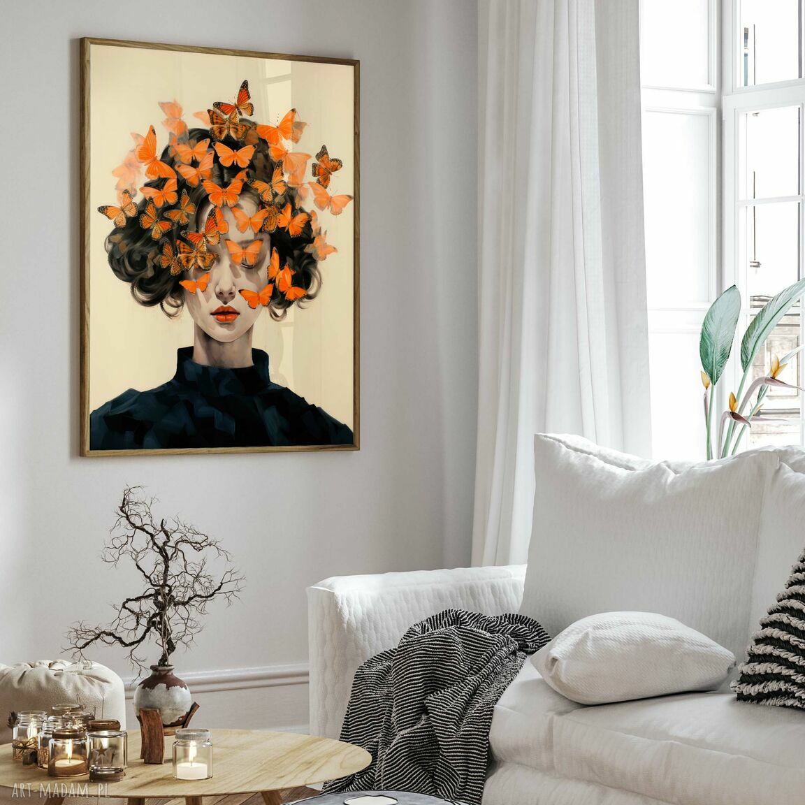 Plakat Kobieta i Motyle 40x50 cm - kobieca dekoracja na ścianę