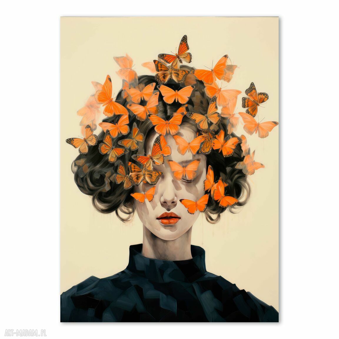 Plakat Kobieta i Motyle 50x70 cm - grafika na ścianę