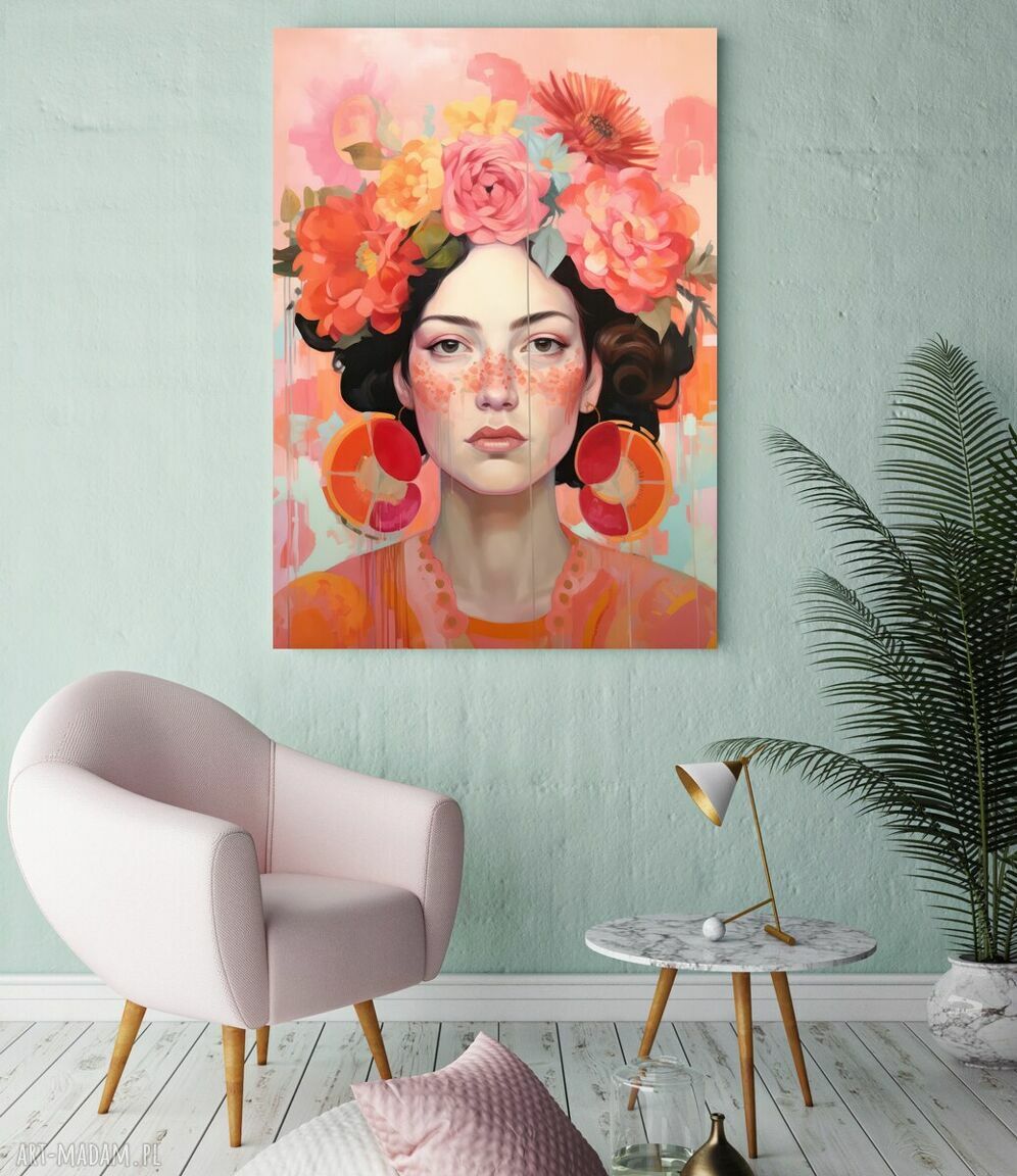 Kolorowy plakat z kwiatami - kobieta i dziewczyna, format 30x40 cm
