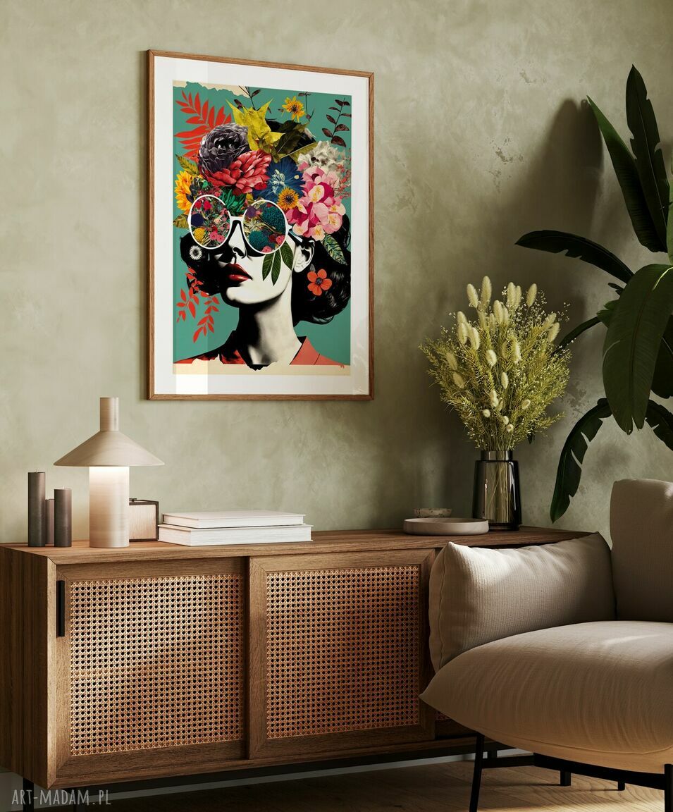 Plakat Kolaż Dziewczyna Kwiaty - format 50x70 cm