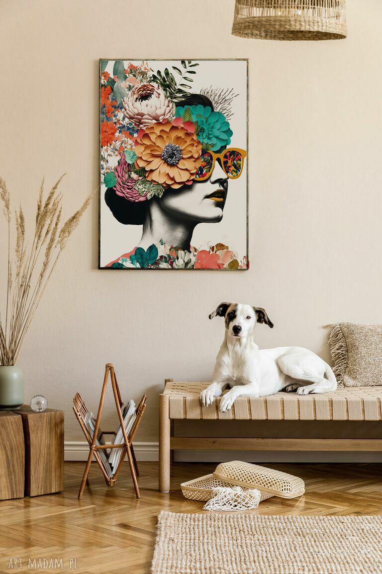 Kolorowy plakat 61x91 cm 'Dziewczyna i kwiaty' do salonu