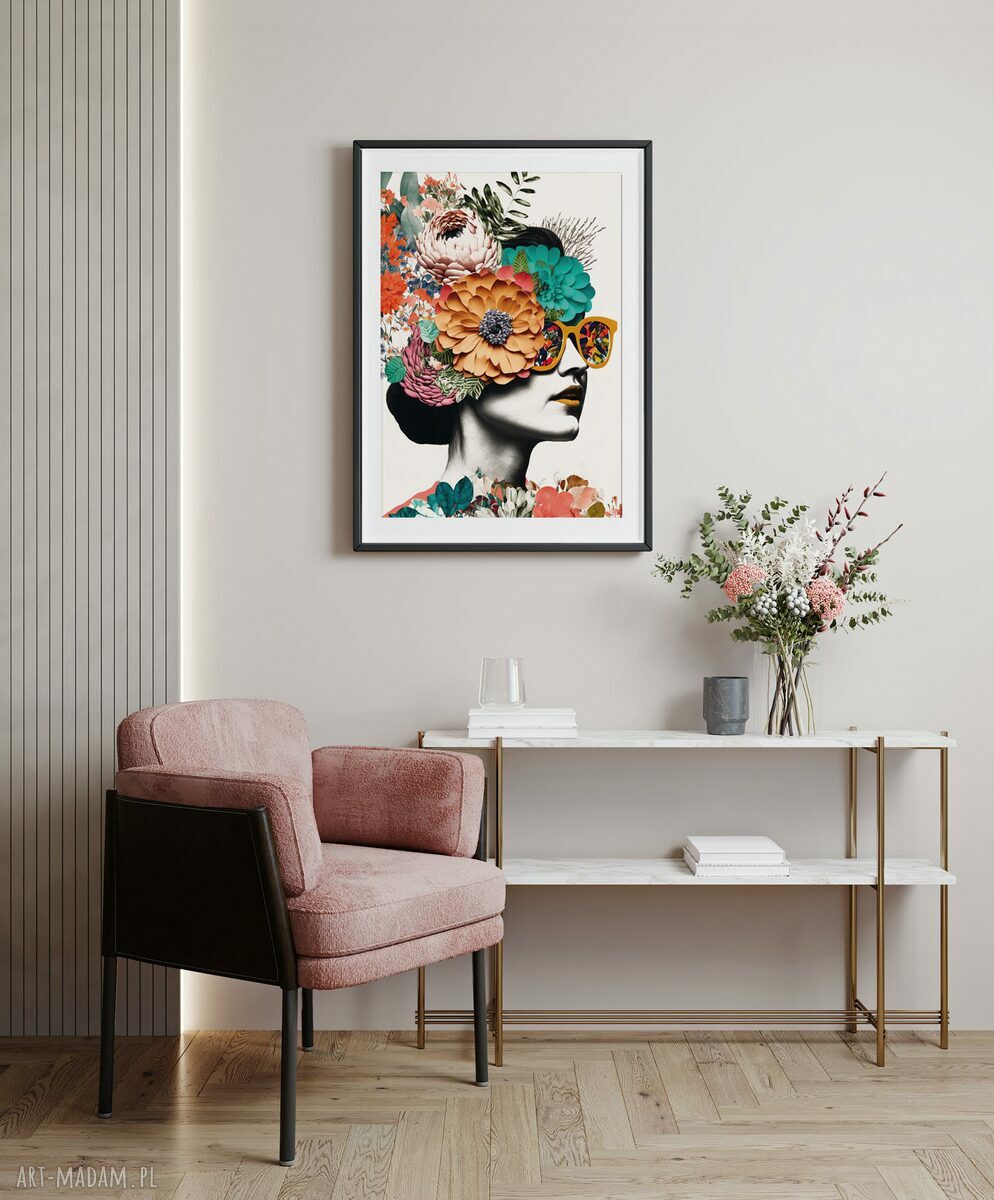Plakat kolaż „Dziewczyna i Kwiaty” A4