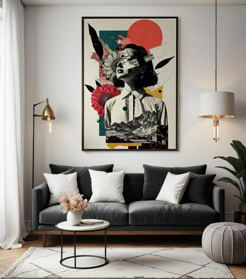 Kolorowy plakat z kolażem dziewczyny 50x70 cm - idealny do salonu