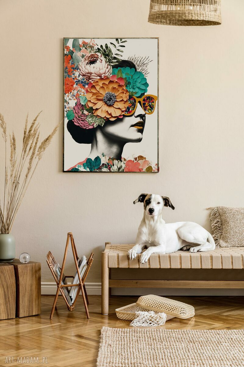 Plakat kolaż Dziewczyna Kwiaty 40x50 cm - kobieca dekoracja