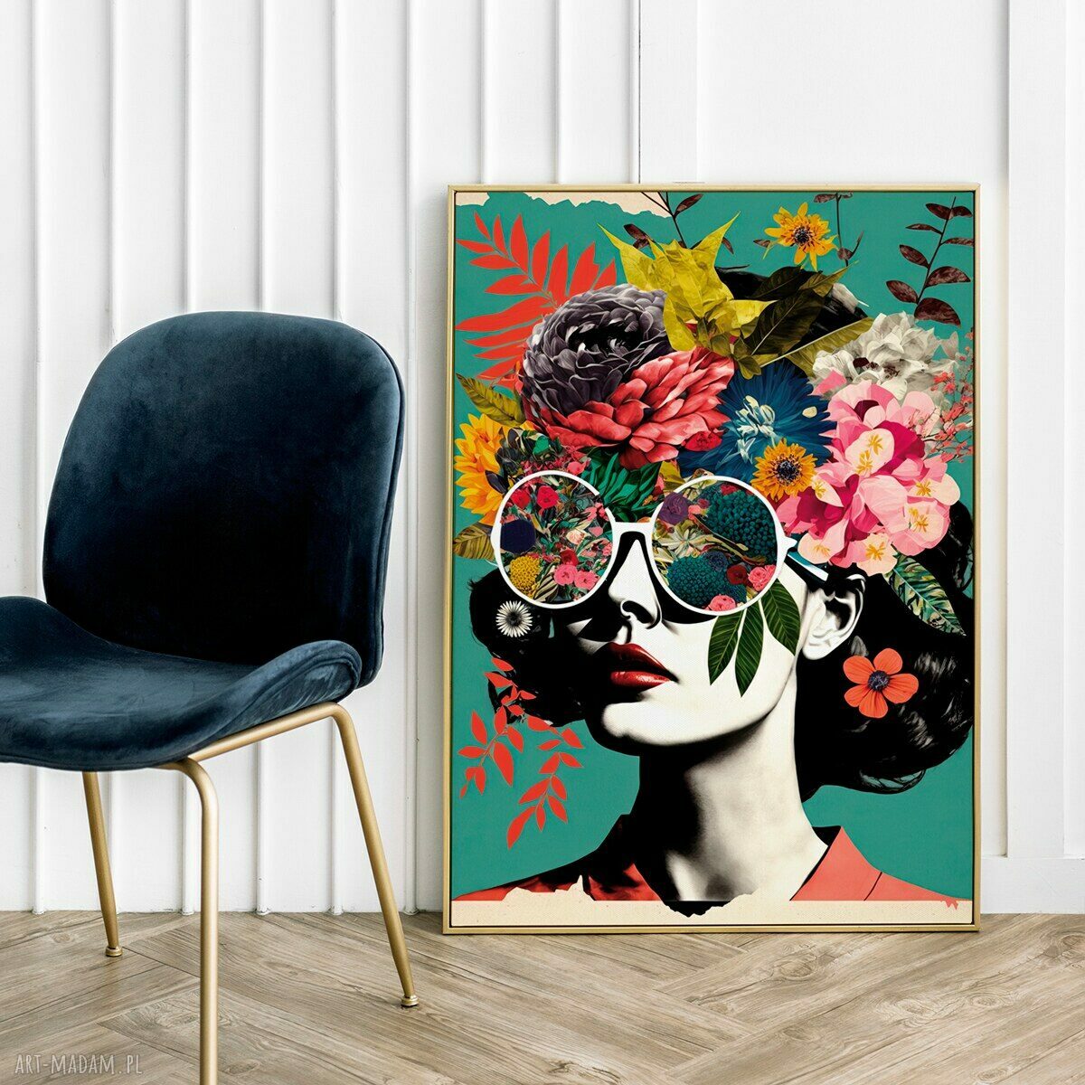 Plakat kolaż Dziewczyna i kwiaty - format 40x50 cm