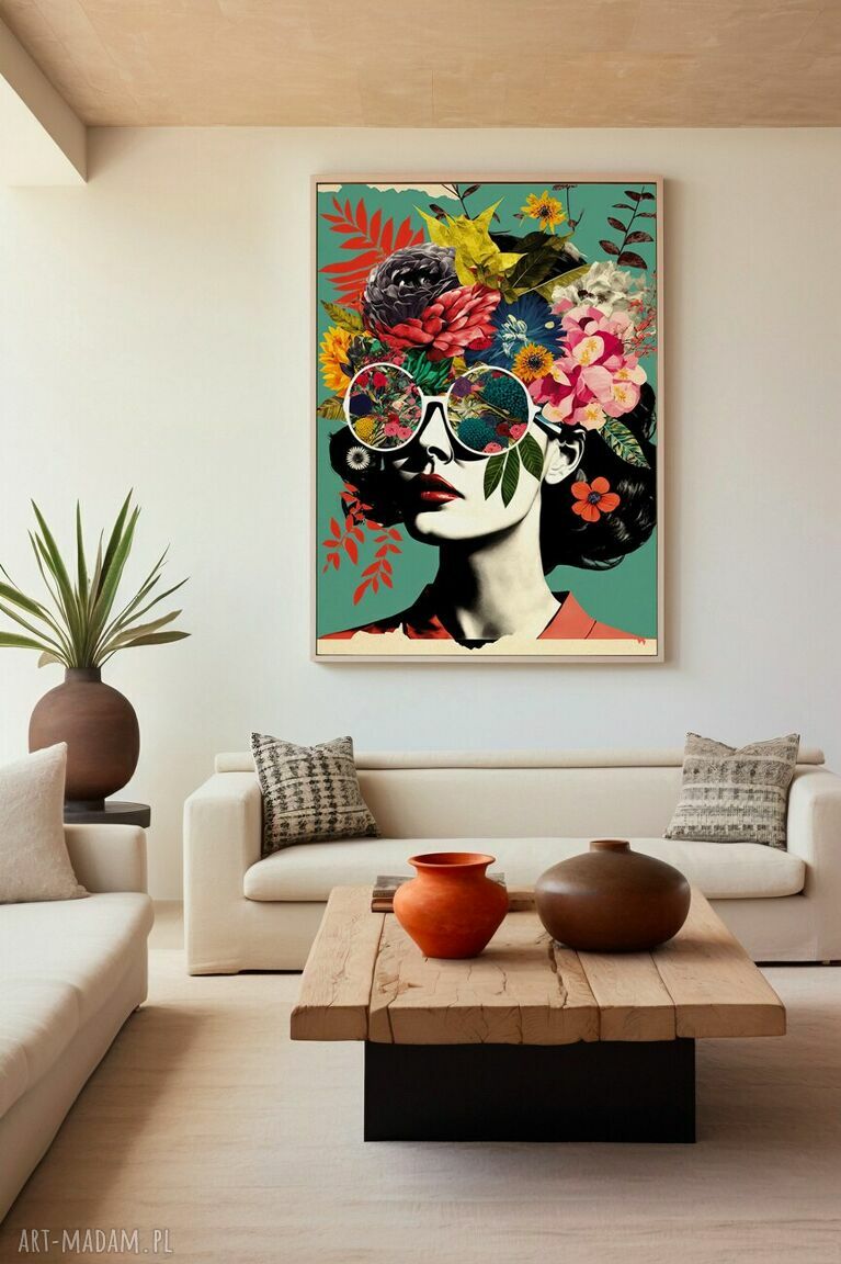 Plakat Kolaż Dziewczyna Kwiaty - format 50x70 cm