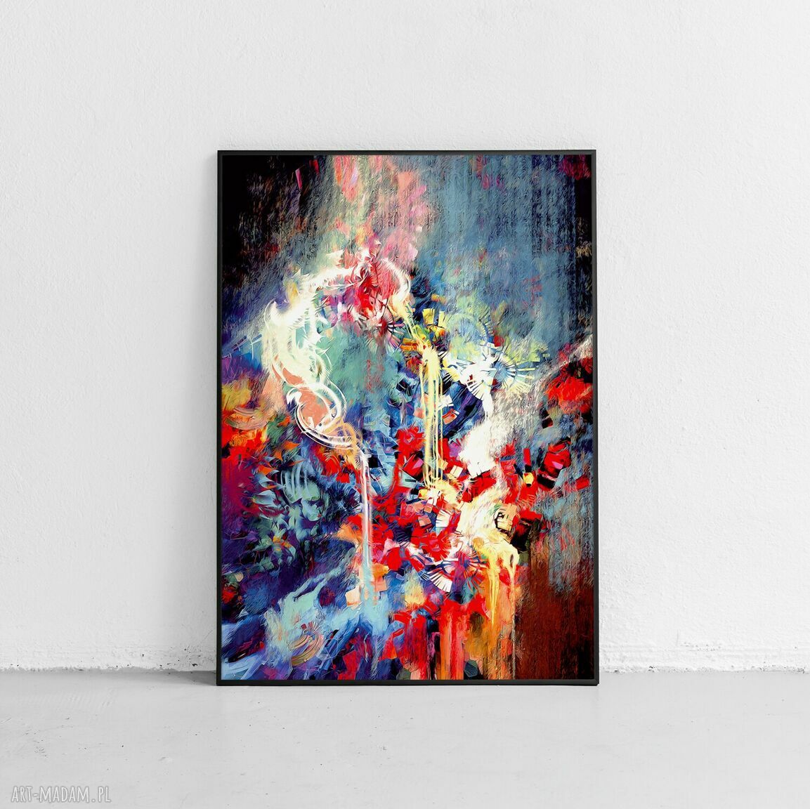 Plakat kolorowa abstrakcja w czarnej ramie - format 61x91 cm