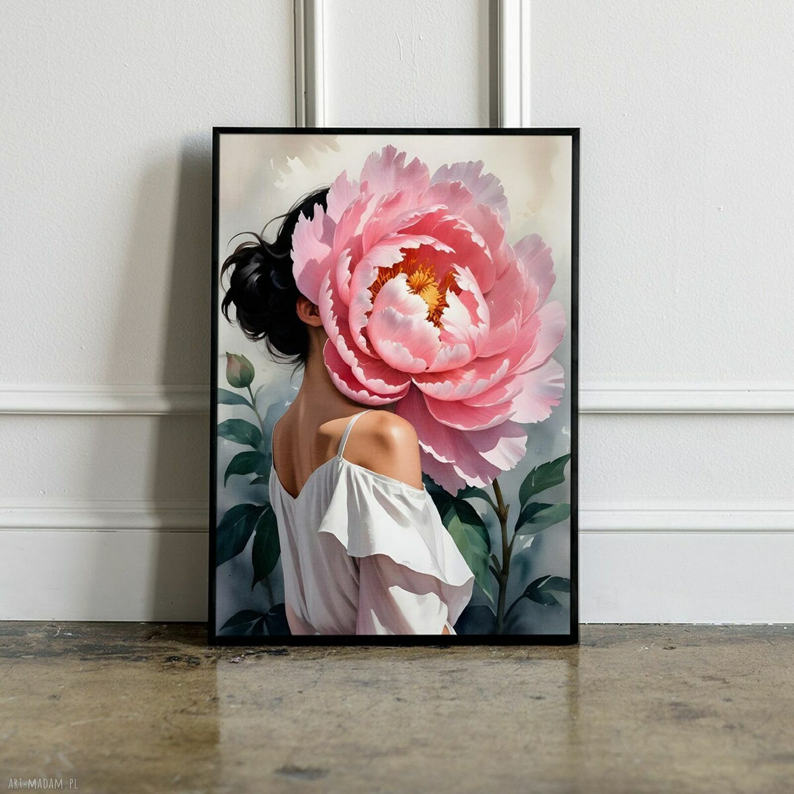 Plakat Kwiatowa Dziewczyna - format 50x70 cm, kwiaty portret róż
