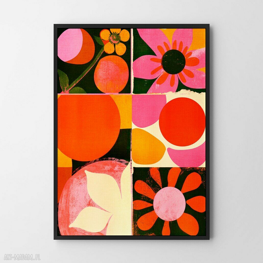 Plakat Kwiaty mix 30x40 cm - geometryczny wzór bez ramy