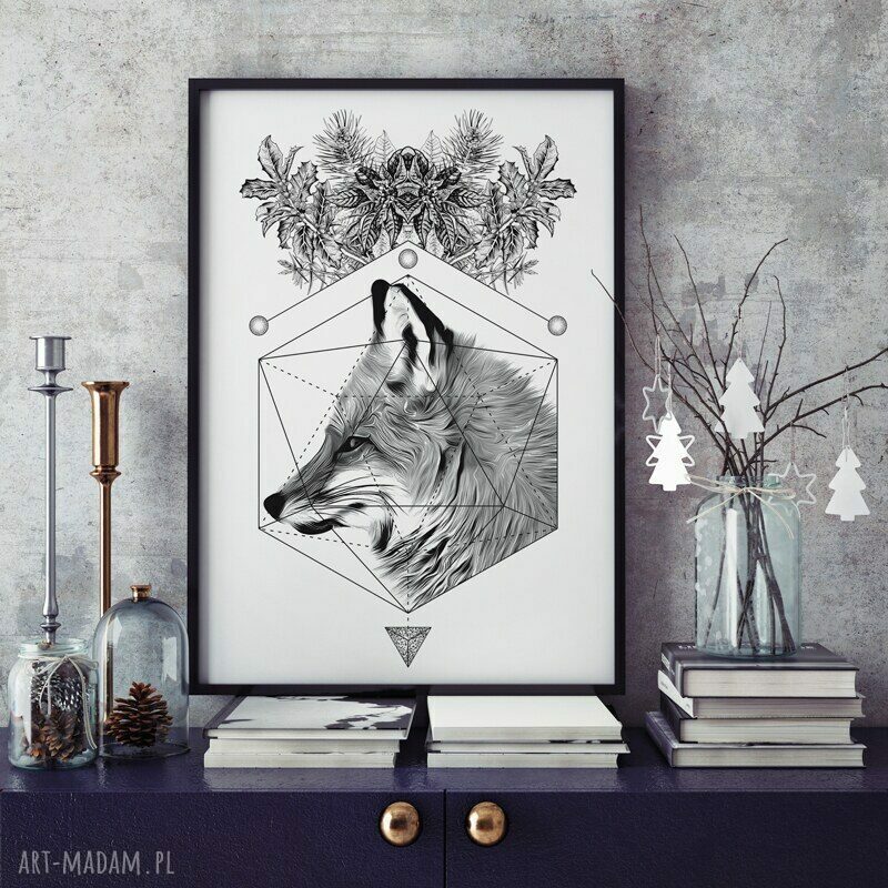 Plakat lis geometria 50x70 cm B2 - geometryczny lis do Twojego salonu