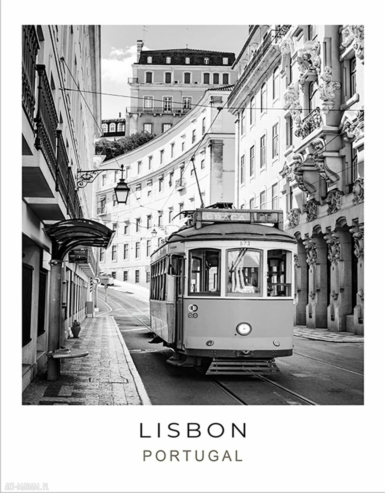 Czarno-biały plakat Lizbona z tramwajem 40x50 cm