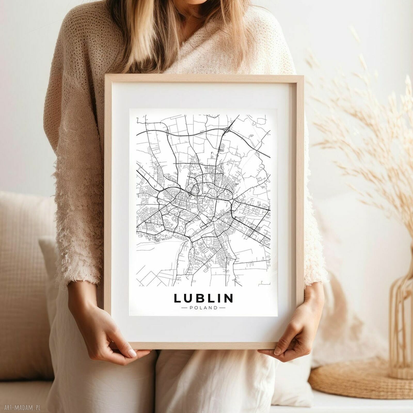 Plakat Mapa Lublina 30x40 cm - czarno-biała grafika do Twojej ramy