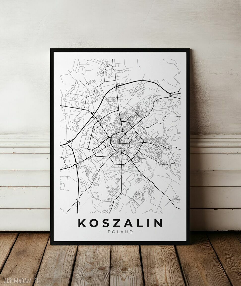 Plakat Mapa Koszalin w formacie A4 - mapy miast do Twojego wnętrza