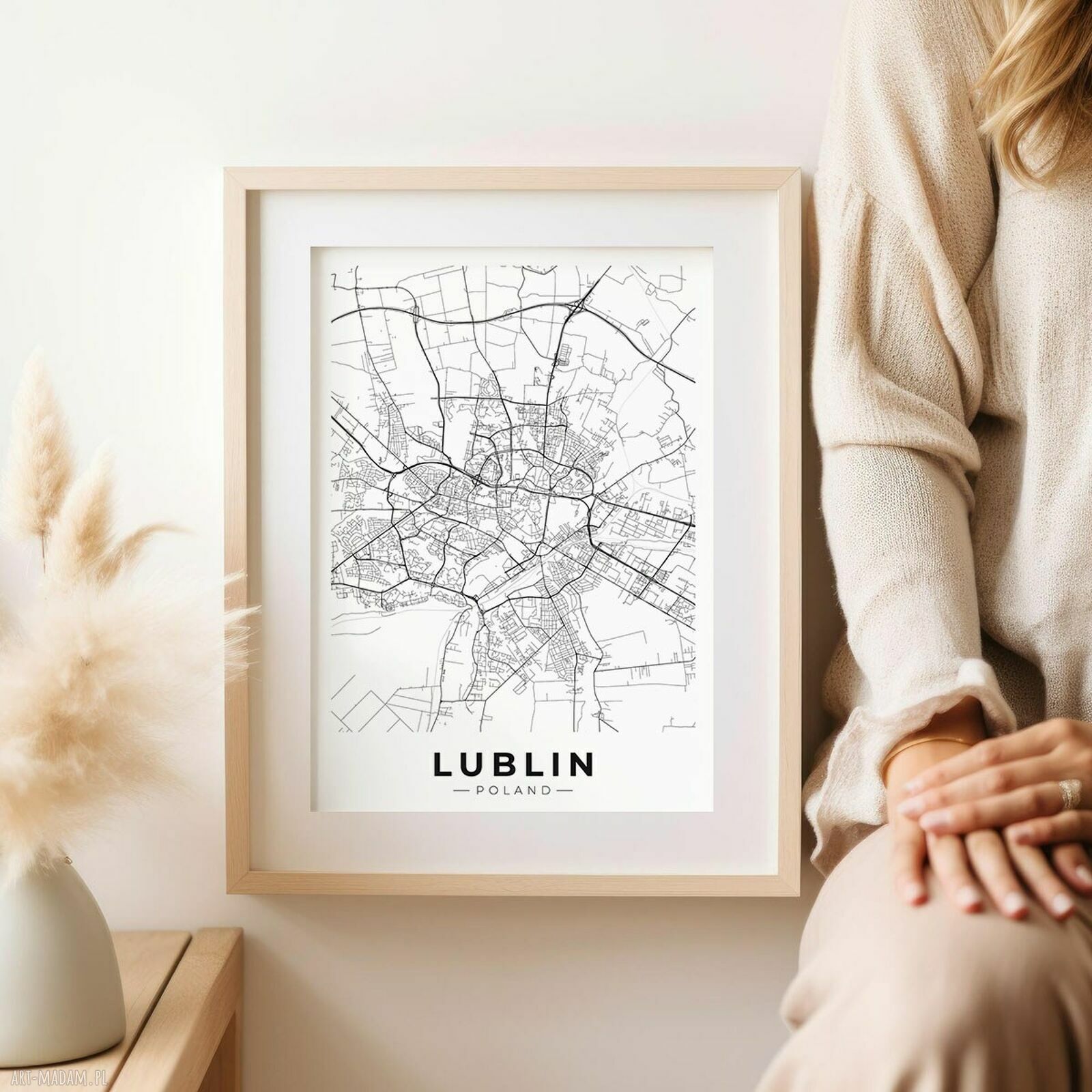 Plakat Mapa Lublina 30x40 cm - czarno-biała grafika do Twojej ramy