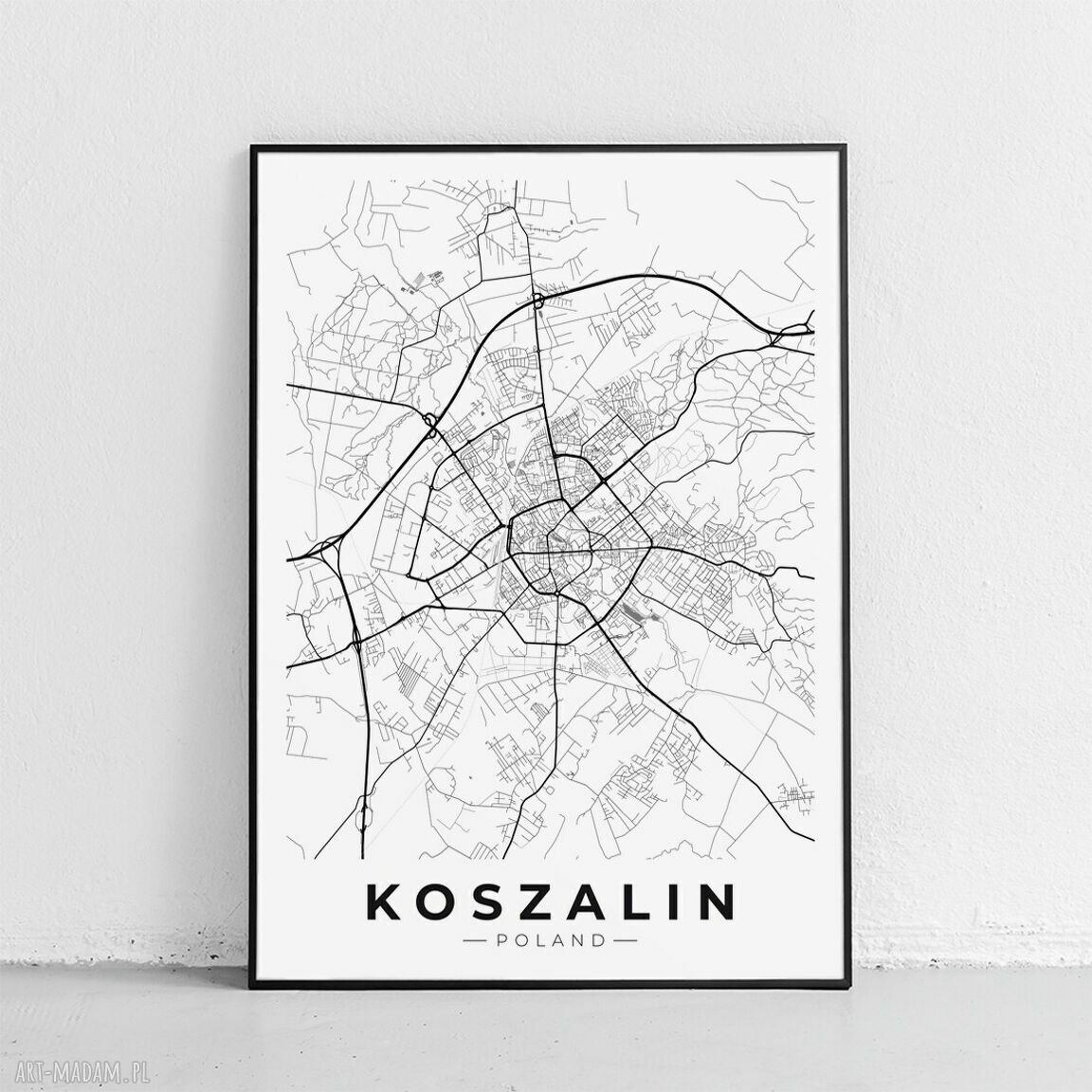 Plakat Mapa Koszalin 40x50 cm - czarno-biały
