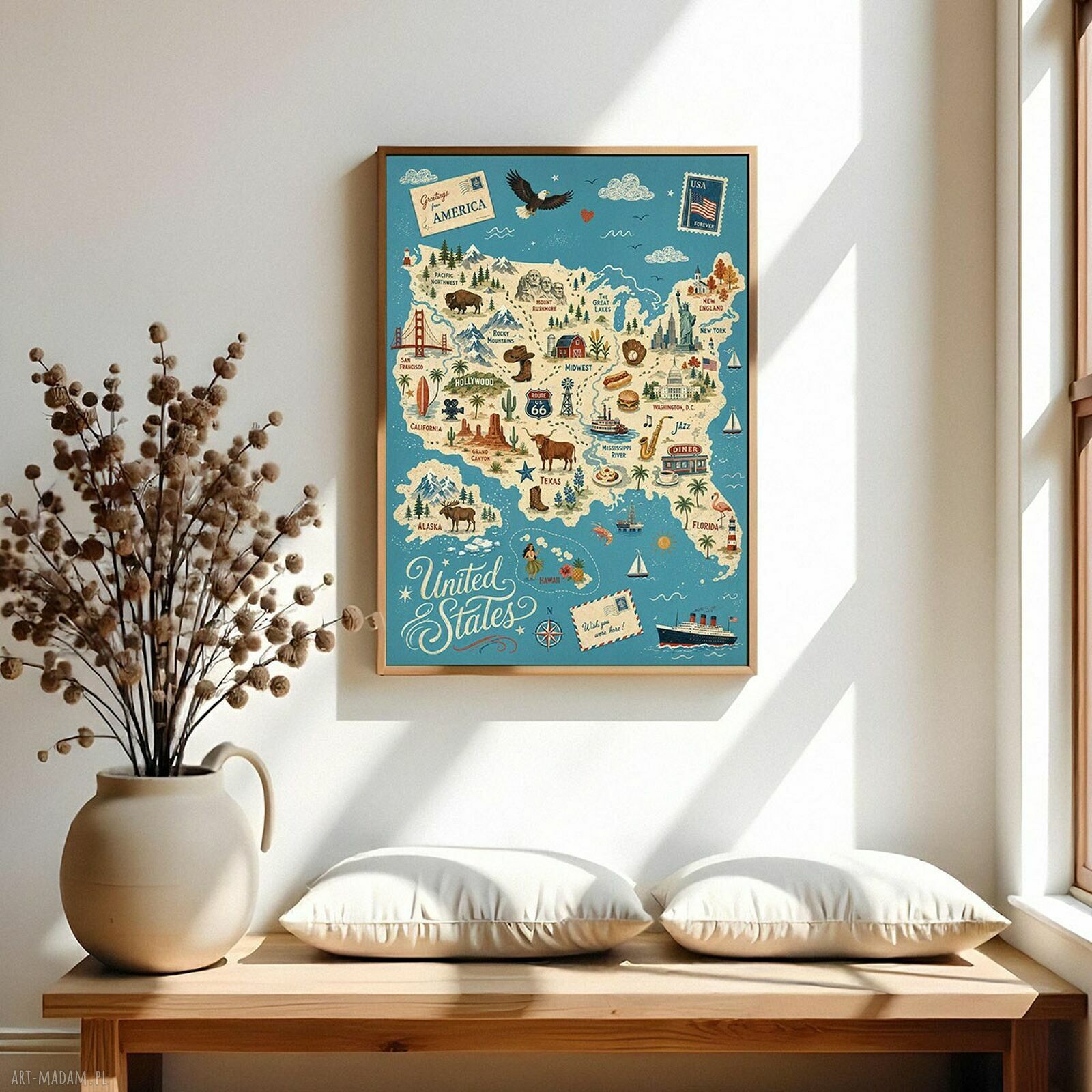Kolorowy plakat z mapą USA 40x50 cm