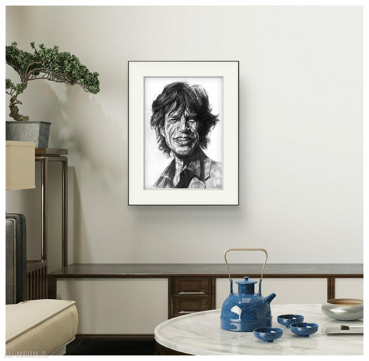 Plakat Mick Jagger z serii Ikony A3 - rysunek ołówkiem na matowym papierze