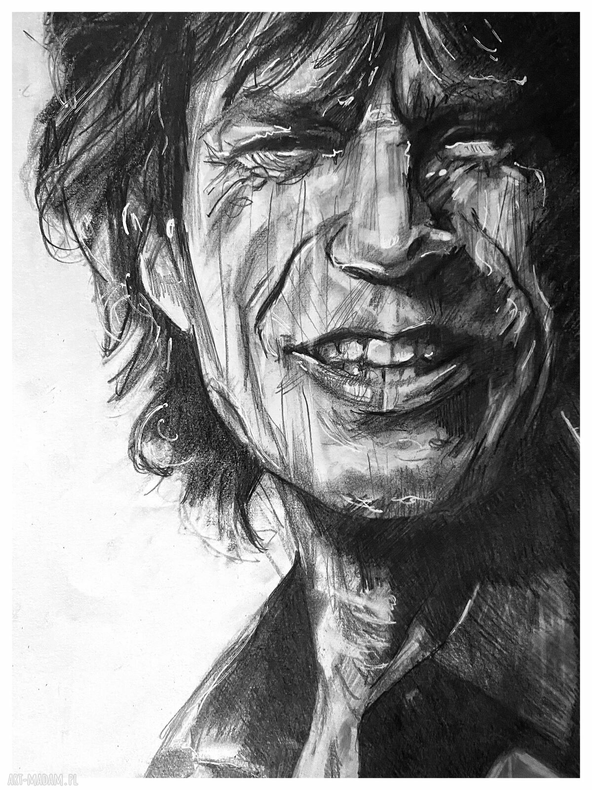 Plakat Mick Jagger z serii Ikony A3 - rysunek ołówkiem na matowym papierze