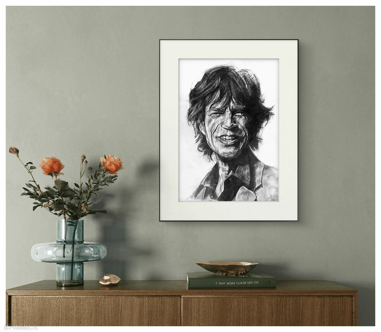 Plakat Mick Jagger z serii Ikony A3 - rysunek ołówkiem na matowym papierze