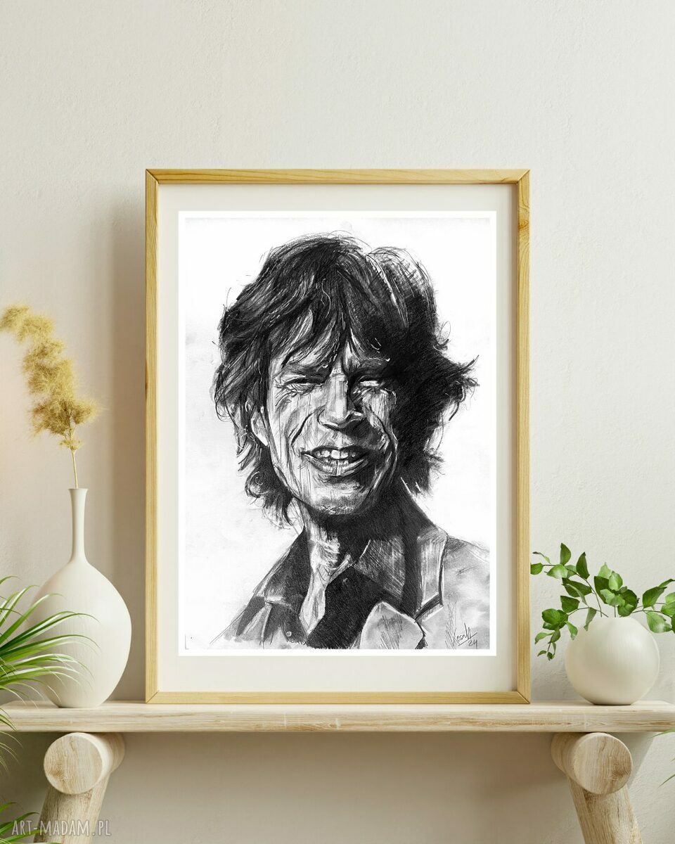 Plakat Mick Jagger z serii Ikony A3 - rysunek ołówkiem na matowym papierze