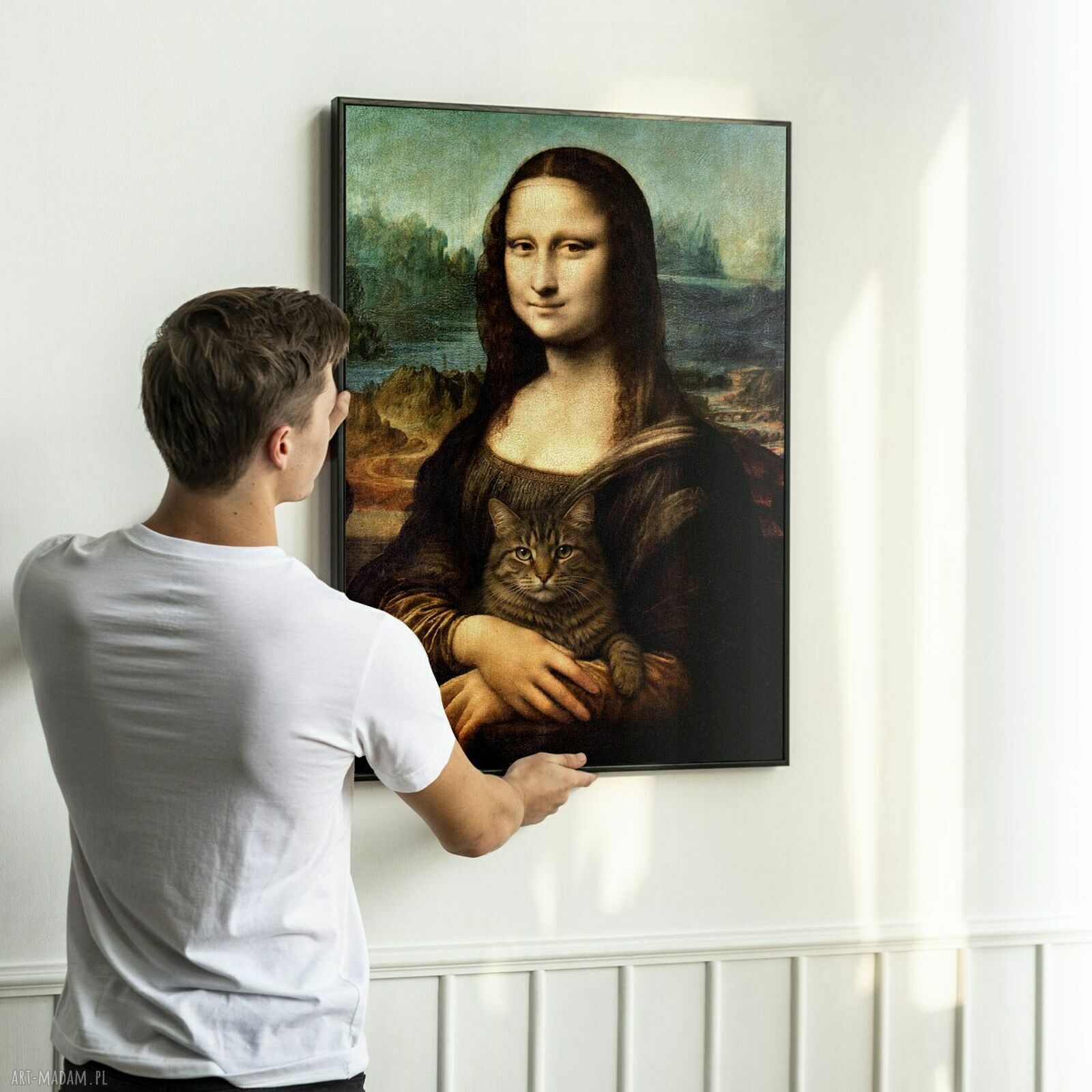 Plakat „Mona Lisa z kotem” 50x70 cm B2 do salonu - modny na prezent