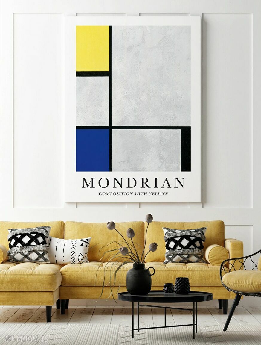 Plakat Mondrian z żółtym 40x50 cm - nowoczesna abstrakcja do Twojego wnętrza