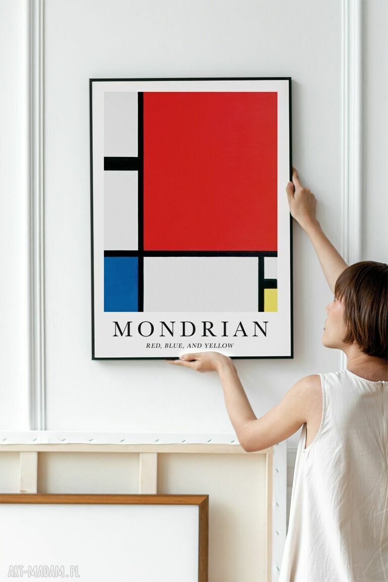 Plakat Mondrian 40x50 cm - geometryczna abstrakcja w kolorach czerwony, niebieski, żółty