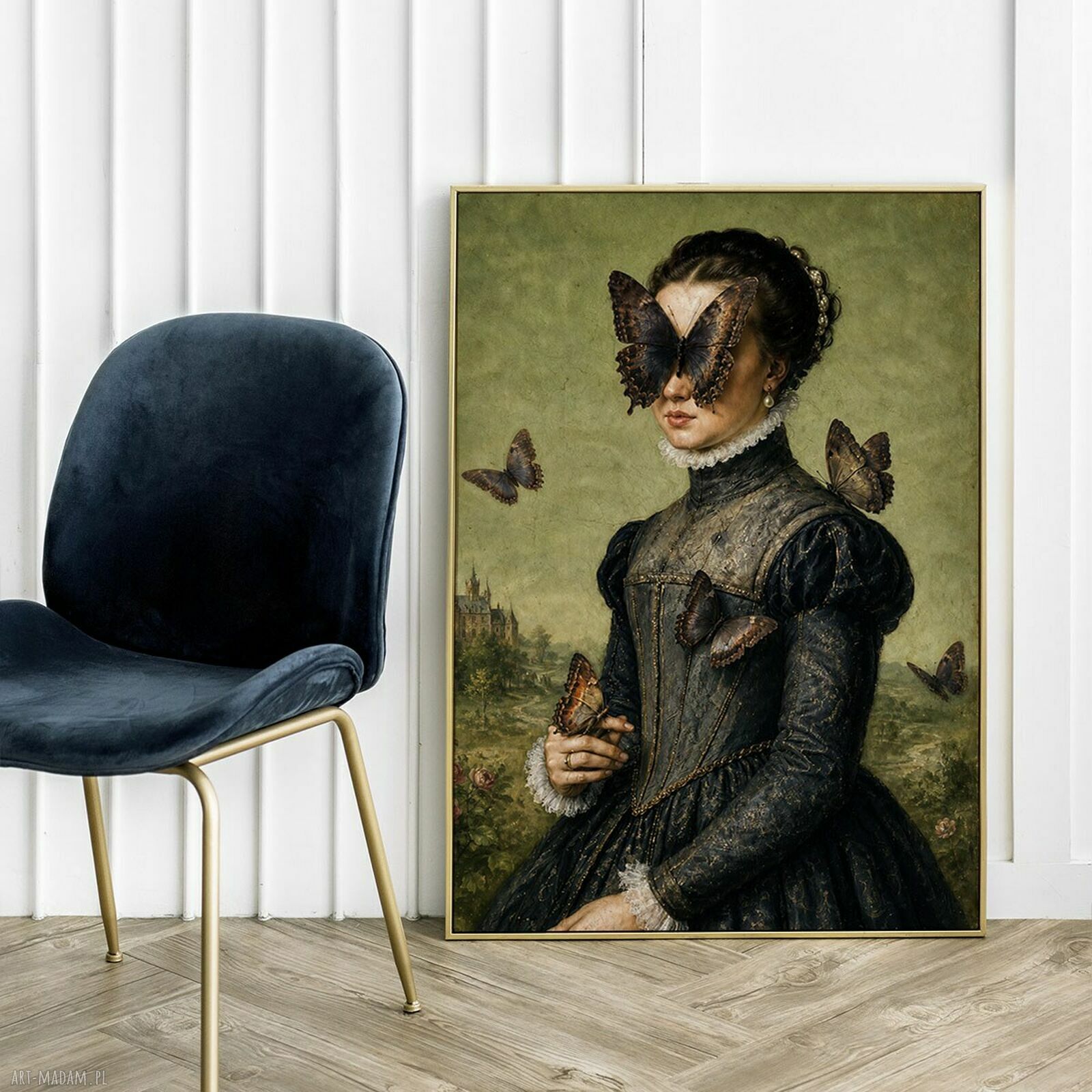 Plakat z motylami i kobiecym portretem 61x91 cm