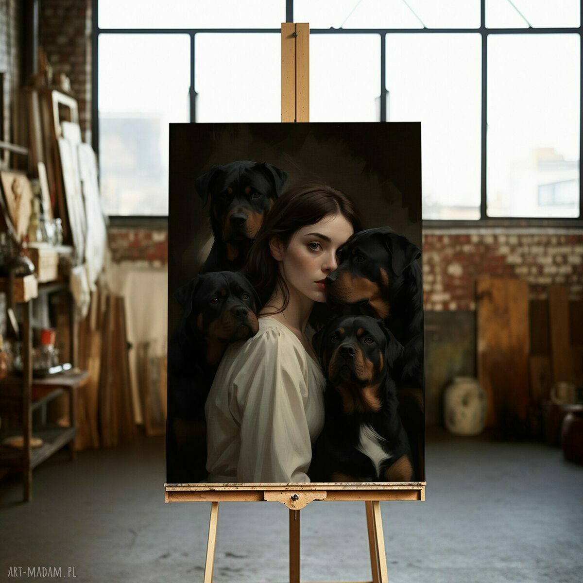 Plakat Najlepsi przyjaciele - dziewczyna i psy 50x70 cm Hogstudio
