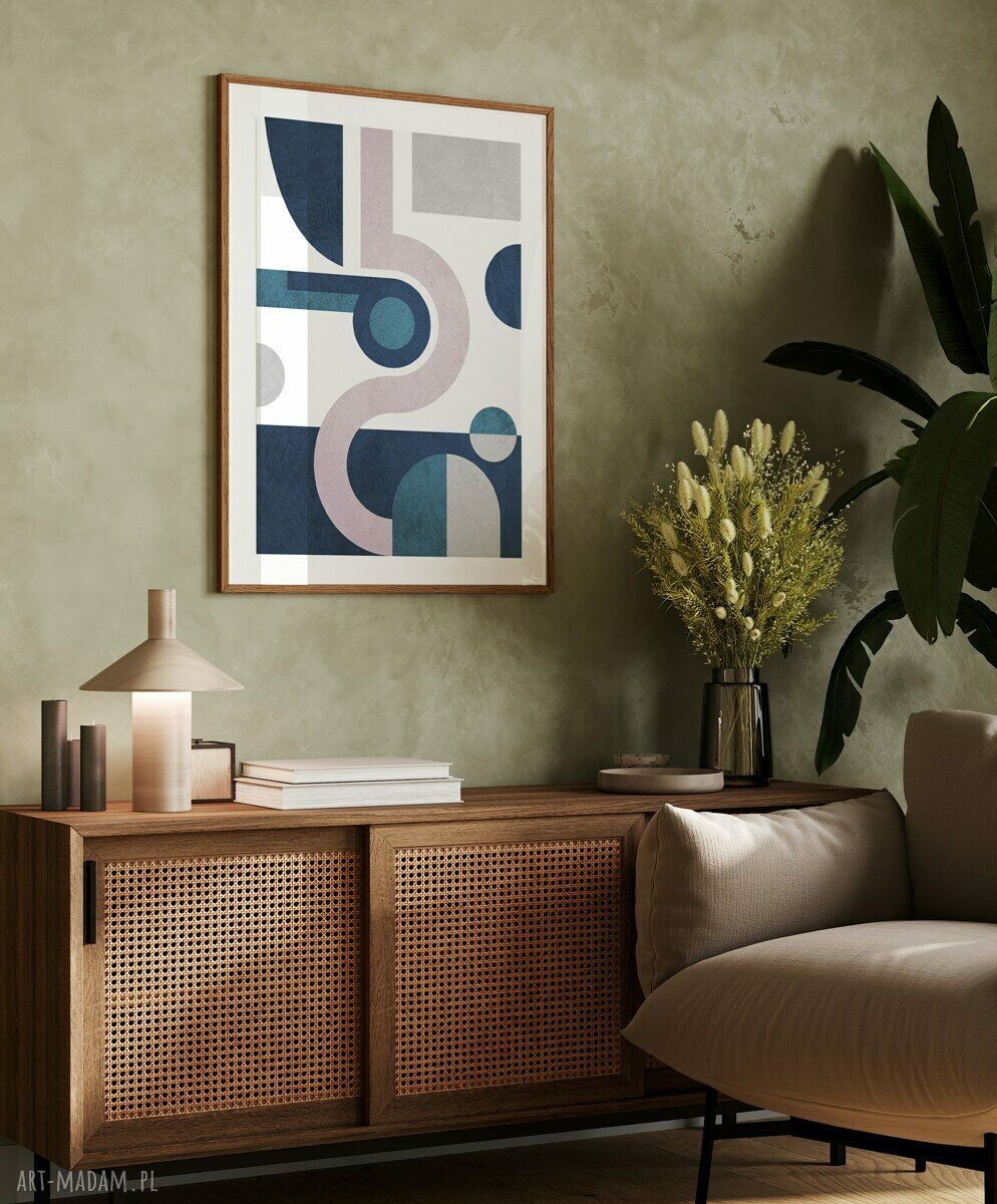 Plakat niebieska geometria 30x40 cm do salonu