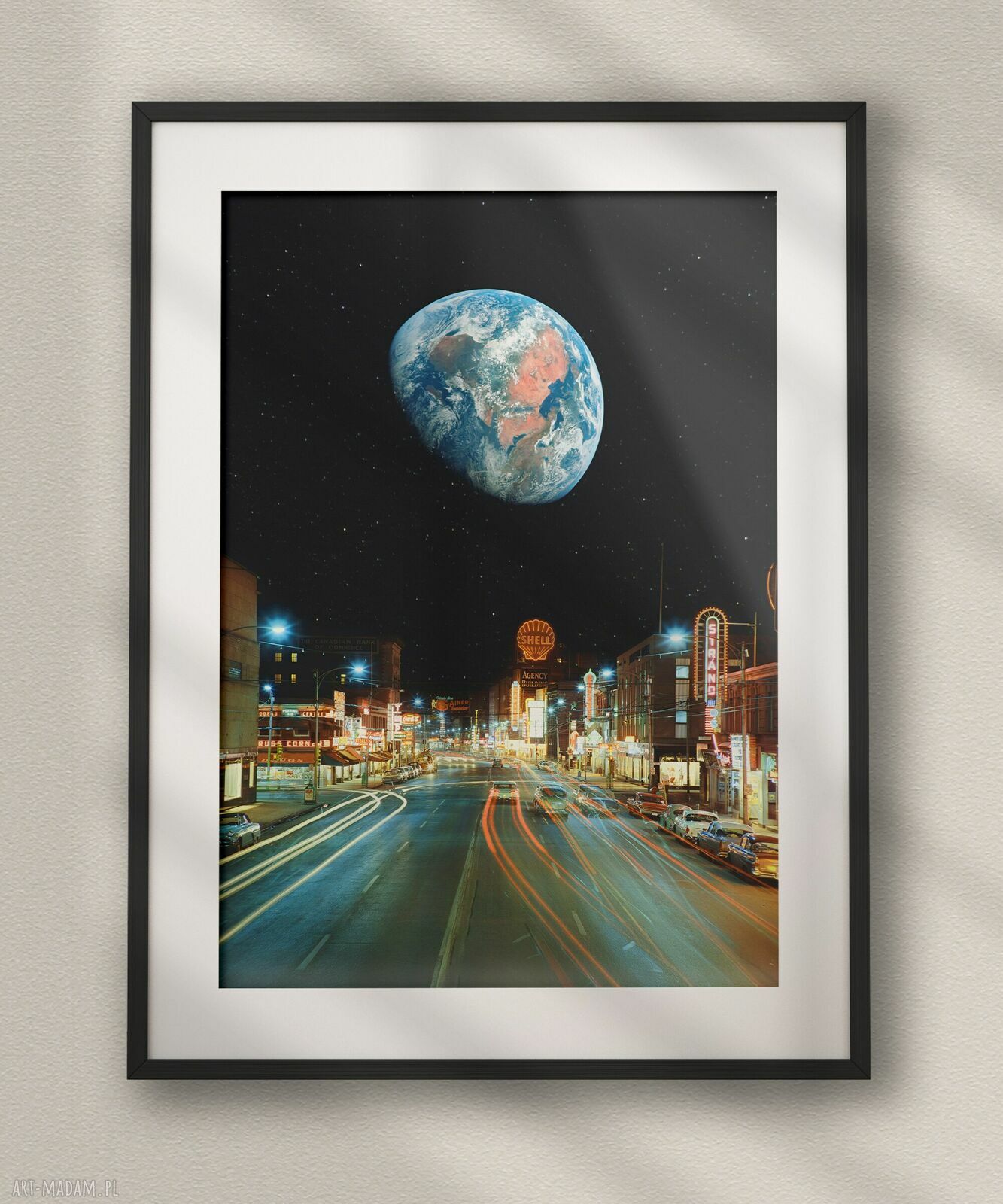Plakat Nocna przejażdżka - Kolaż Fine Art A3 druk pigmentowy na papierze kredowym