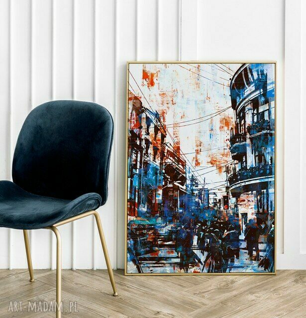 Plakat obraz Blue City 50x70 cm B2 - niebieska abstrakcja do Twojego wnętrza