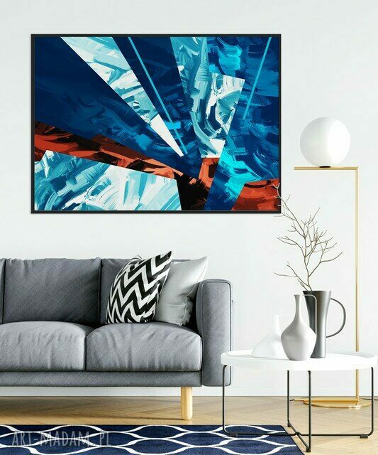 Plakat obraz Elements 50x70 cm B2 - abstrakcja turkus, niebieski i biel