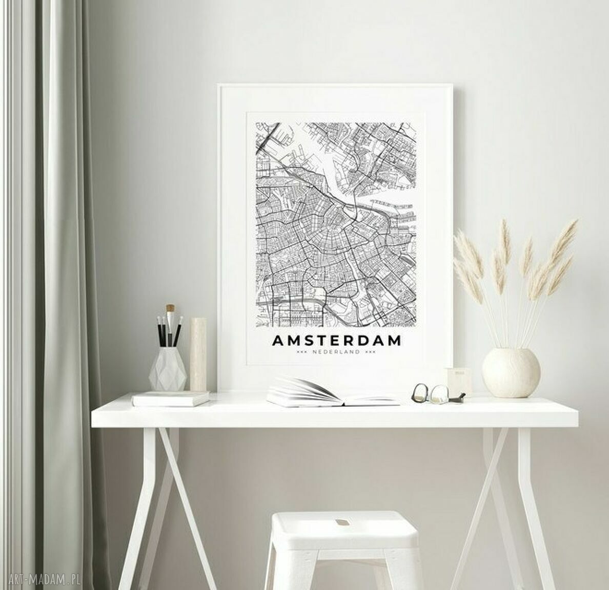 Czarno-biały plakat z mapą Amsterdam 50x70 cm B2 - Hogstudio