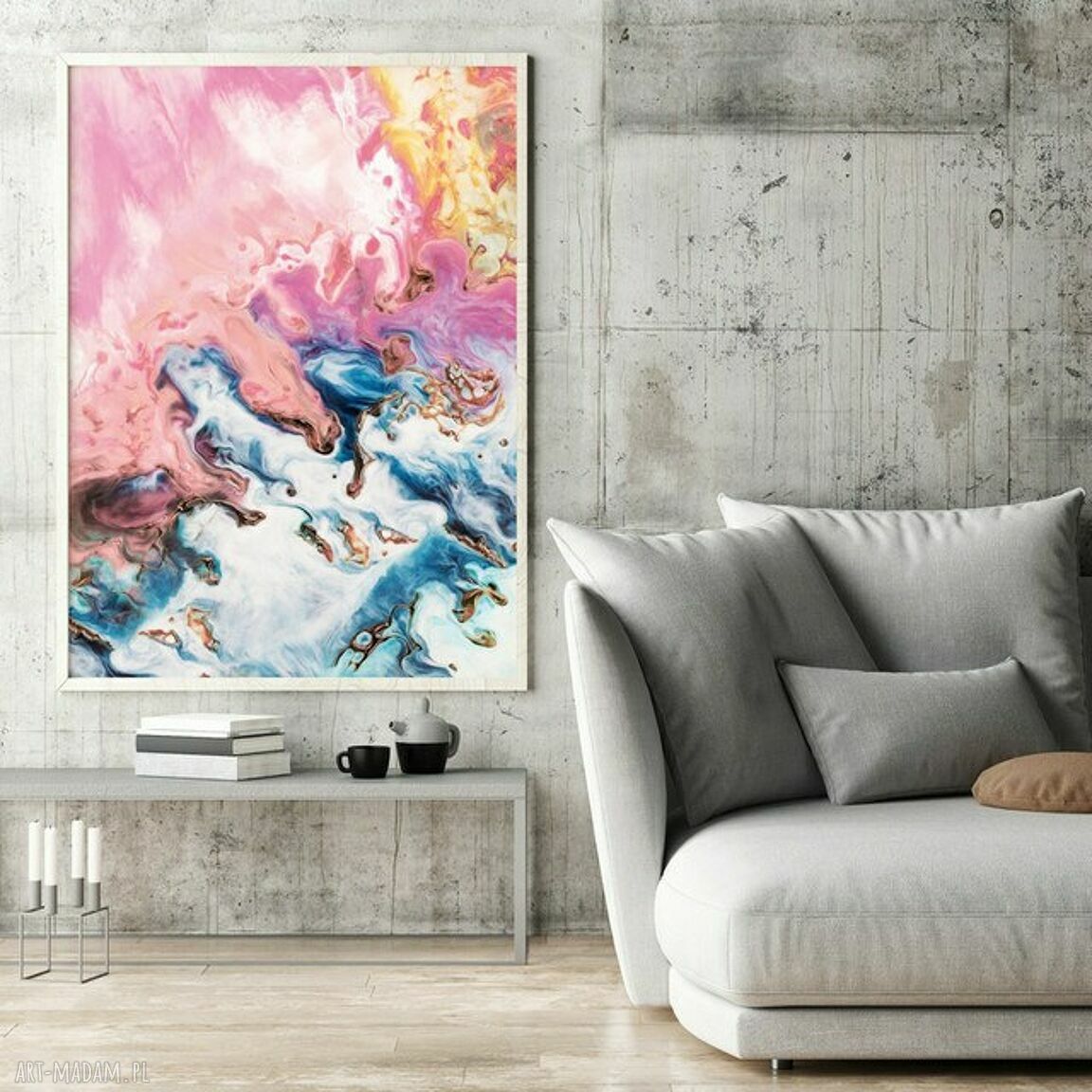 Abstrakcja Niebo - plakat 50x70 cm B2 w turkusowo-różowych barwach