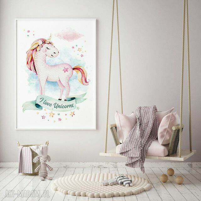 Plakat obraz jednorożec 50x70 cm B2 - piękna grafika do pokoju dziecka
