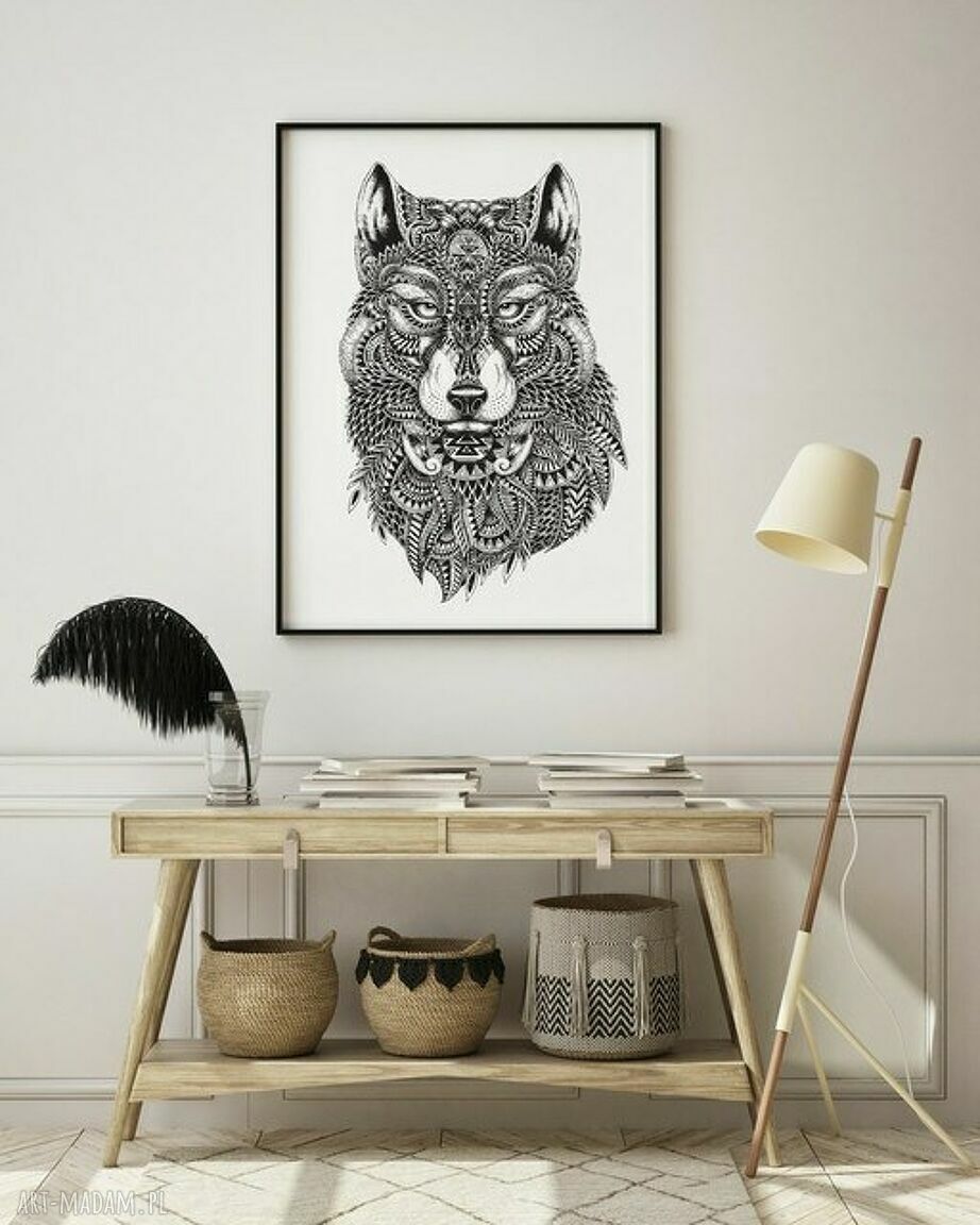 Plakat obraz wilk A4 21x29,7 cm w stylu boho - gotowy na oprawę