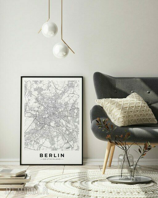 Plakat mapa Berlina A2 42x59.4cm w czerni i bieli - elegancka dekoracja do domu