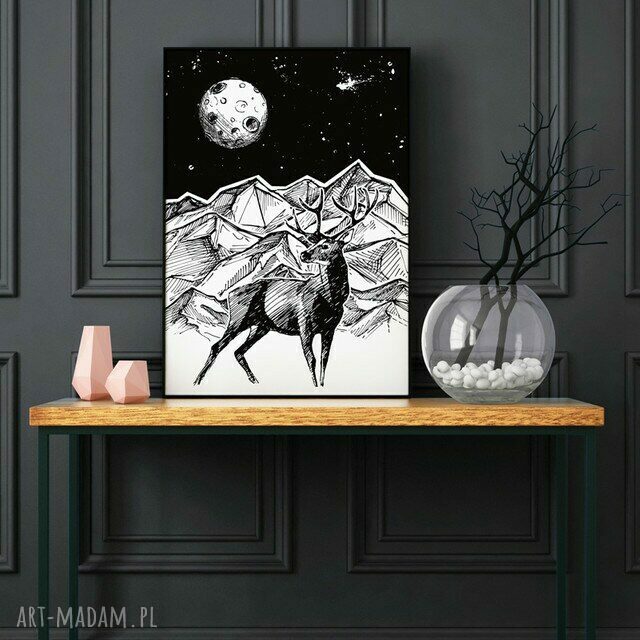 Plakat obraz nocny jeleń 50x70 cm B2 - elegancka grafika do Twojego salonu
