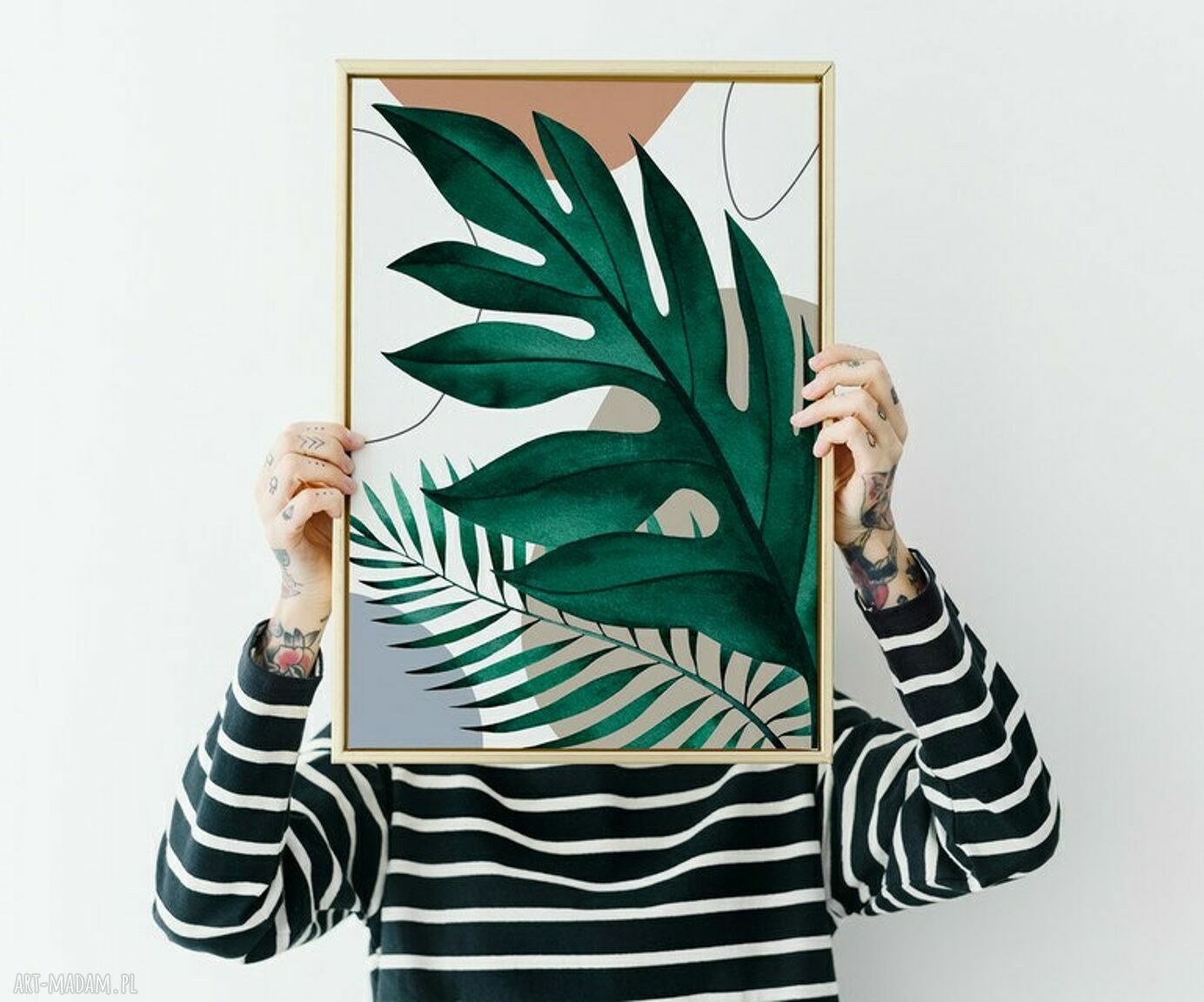 Plakat boho „Liście” 50x70 cm B2 - zielono-biała grafika Hogstudio